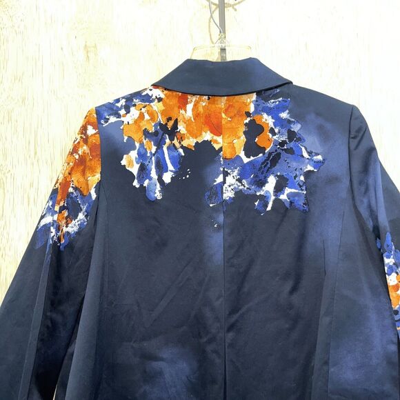 NWT Ellen Tracy Ink Blue Orange Abstract Floral Swing Cotton Blazer Jacket Sz 10 - Picture 9 of 11